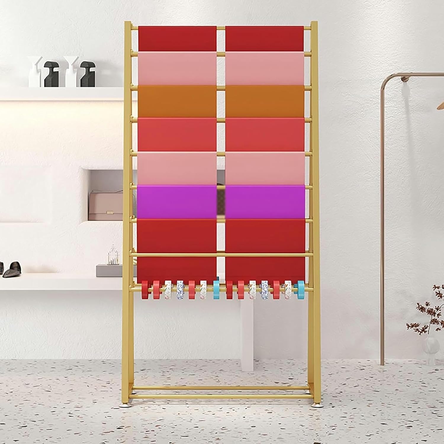 Extra Tall Double-Sided Wrapping Paper Ribbon Rack Holder, Freestanding Large Capacity Shawl Scarf Display Stand with Removable Crossbar, Flower Store/Gift Shop~/