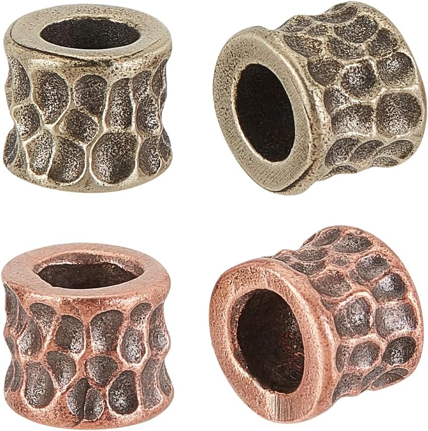 OLYCRAFT 4Pcs 2 Colors Barrel with Meteor Crater Paracord Beads 6mm Hole Brass European Beads Large Hole Beads DIY Jewelry Charms for Bracelet Necklace Jewelry Making DIY Paracord Accessories