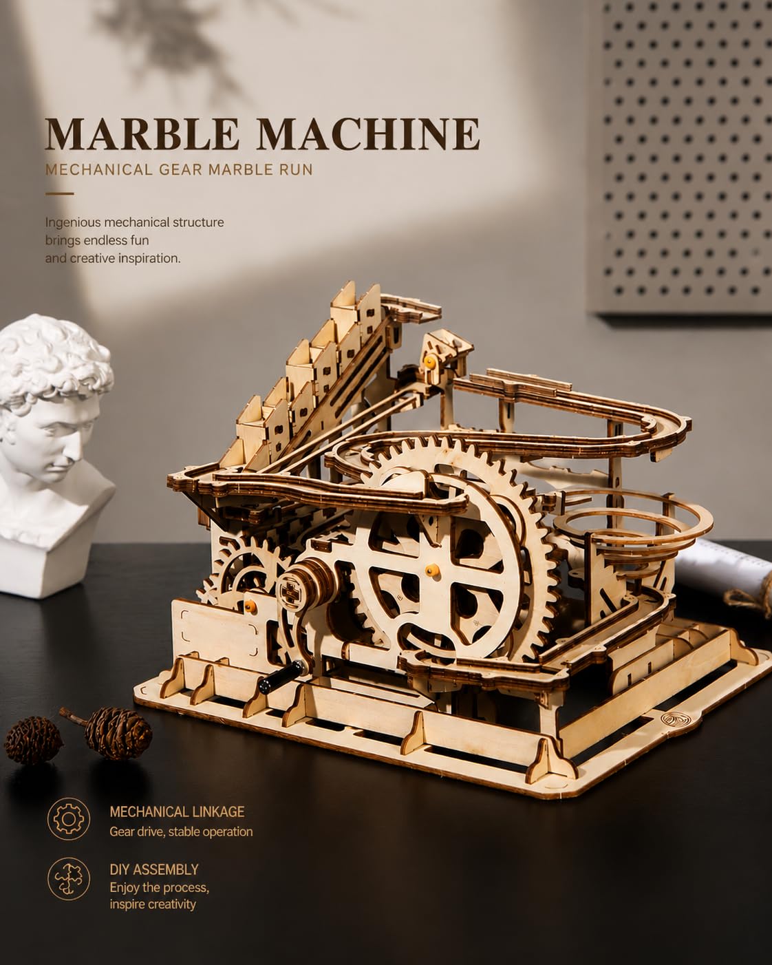 ROKR Maquette mécanique en Bois 3D Puzzle avec Jeu de Bille Brainteaser Waterwheel Coaster