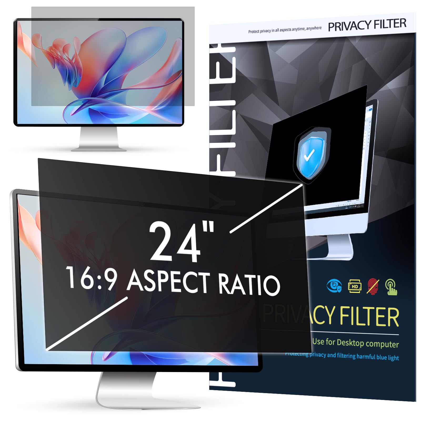 SOPPY Filtro privacy per computer da 24 pollici per monitor 16:9, pellicola protettiva rimovibile per la privacy, anti luce blu, antiriflesso, pellicola per la privacy del computer per monitor da 24