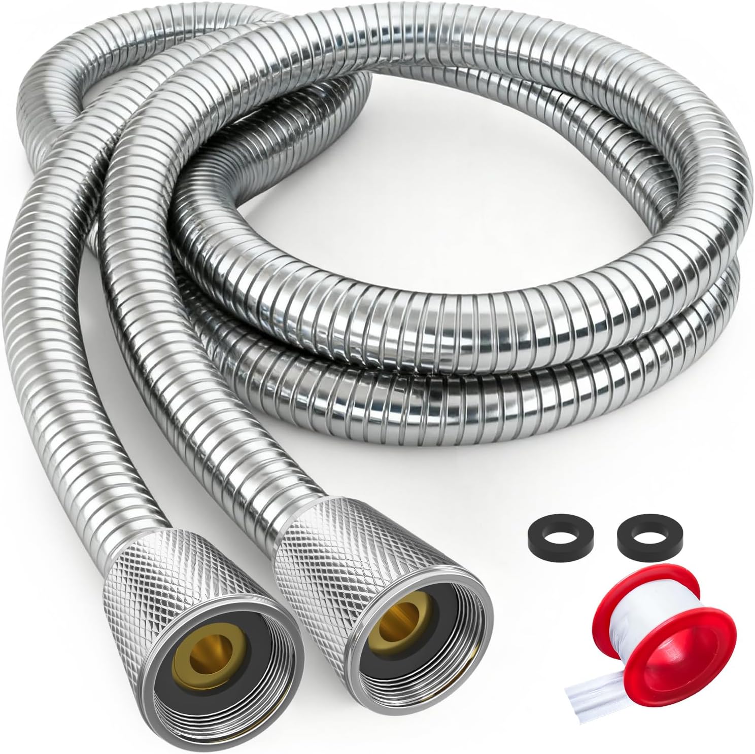 FEELSO 71 Inches Stainless Steel Shower Hose, Extra Long Replacement Hose for Handheld Shower Head with Brass Insert and Nut, Flexible and Durable Shower Hose Extension for RV and Bathroom