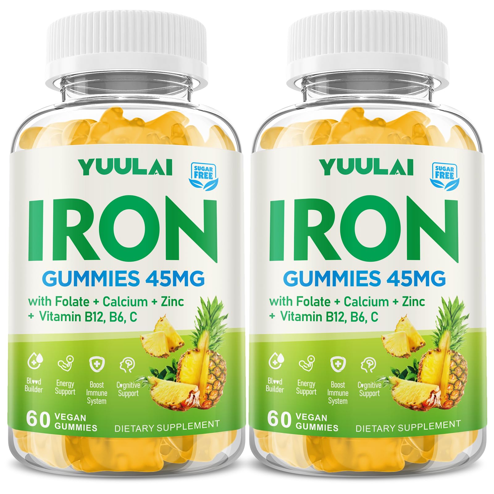 Iron Gummies for Women & Men, 120 Count, Pineapple Flavor 120 Count (Pack of 1)