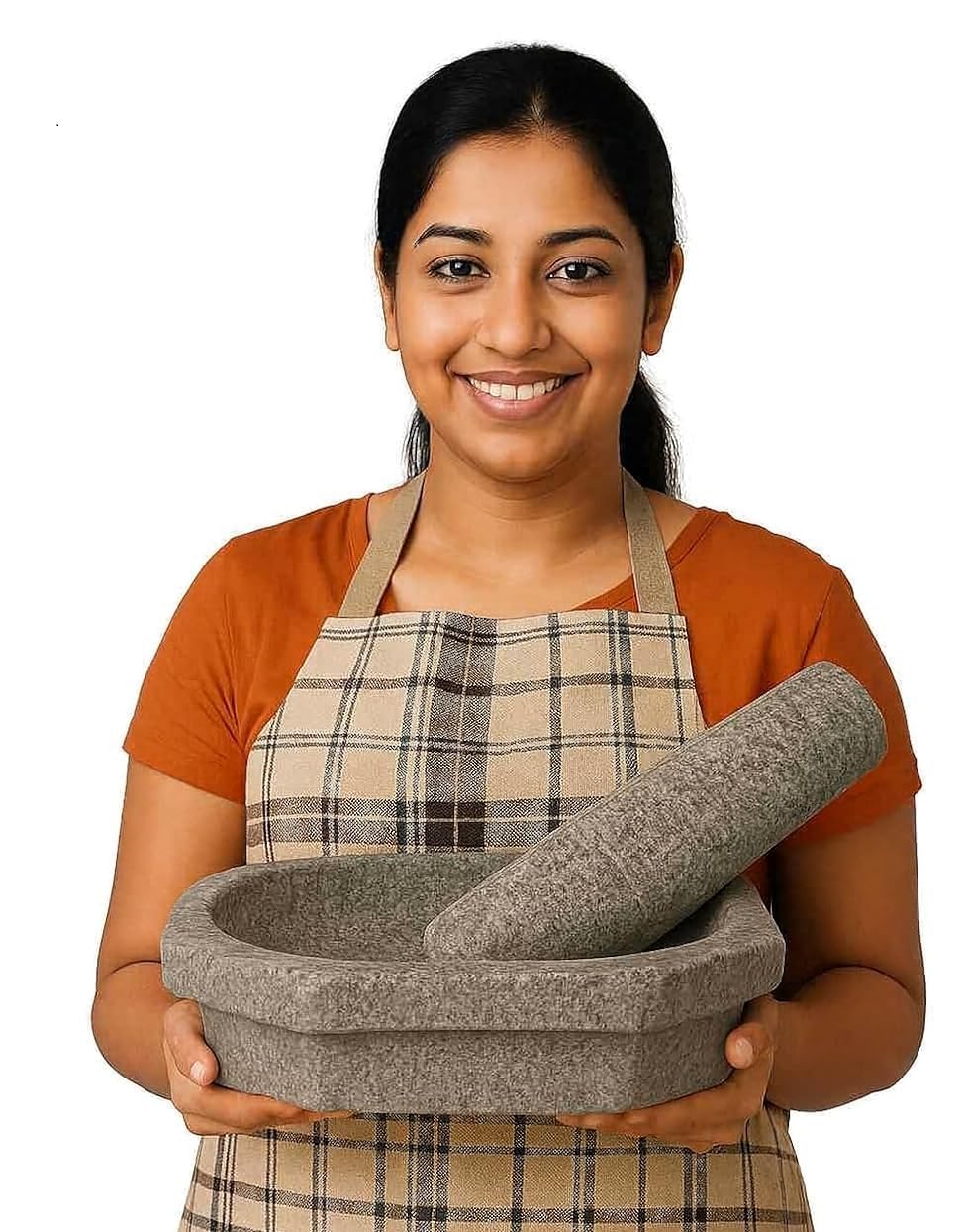 EZAHK Kalvam/Grinding Stone (10 x 6 inch 6 kg) Heavy Duty Mortar and Pestle Set, Brown, Stone, Polished