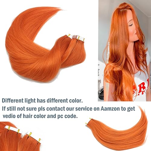 Miniatura 3 de Cinta naranja de 20 pulgadas en extensiones de cabello humano pelo rojo jengibre