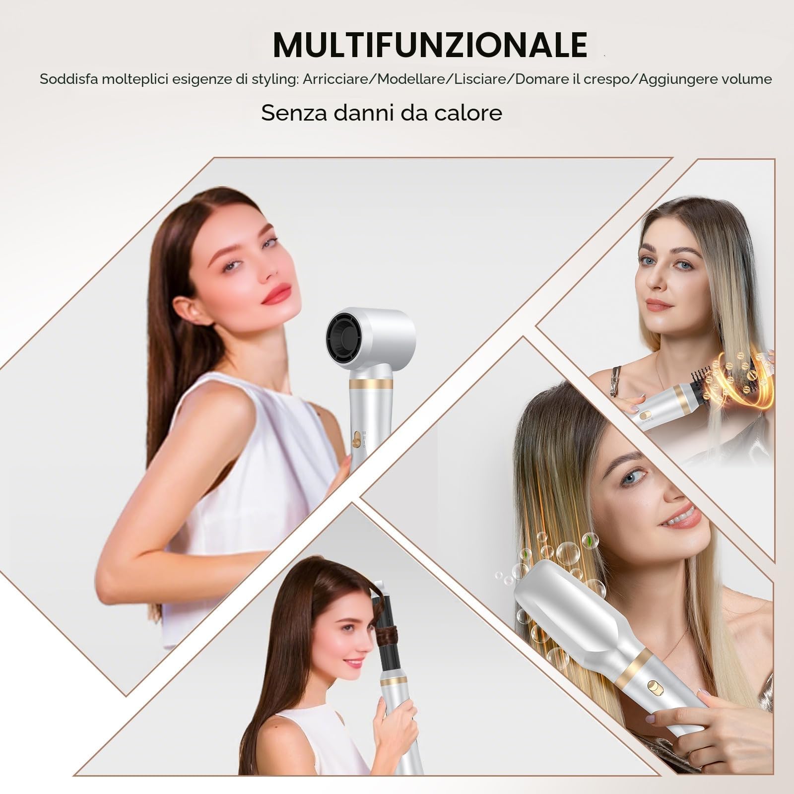 Souvik Spazzola Asciugacapelli Multifunzione, Spazzola ad Aria Calda, Automatico Arricciacapelli, Piastra per Capelli, Asciugacapelli Ionico, Per Asciugare, Volumizzante, Capelli Ricci, Bianco
