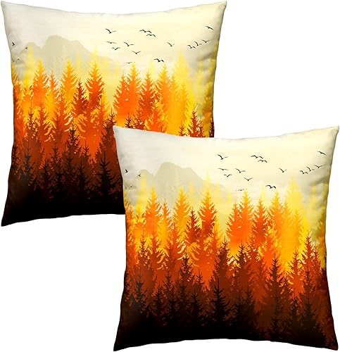 Miniatura 2 de Juego de 2 fundas de almohada de bosque otoñal de 18 x 18 pulgadas, fundas decorativas de algodón para el hogar, sofá, cama, patio