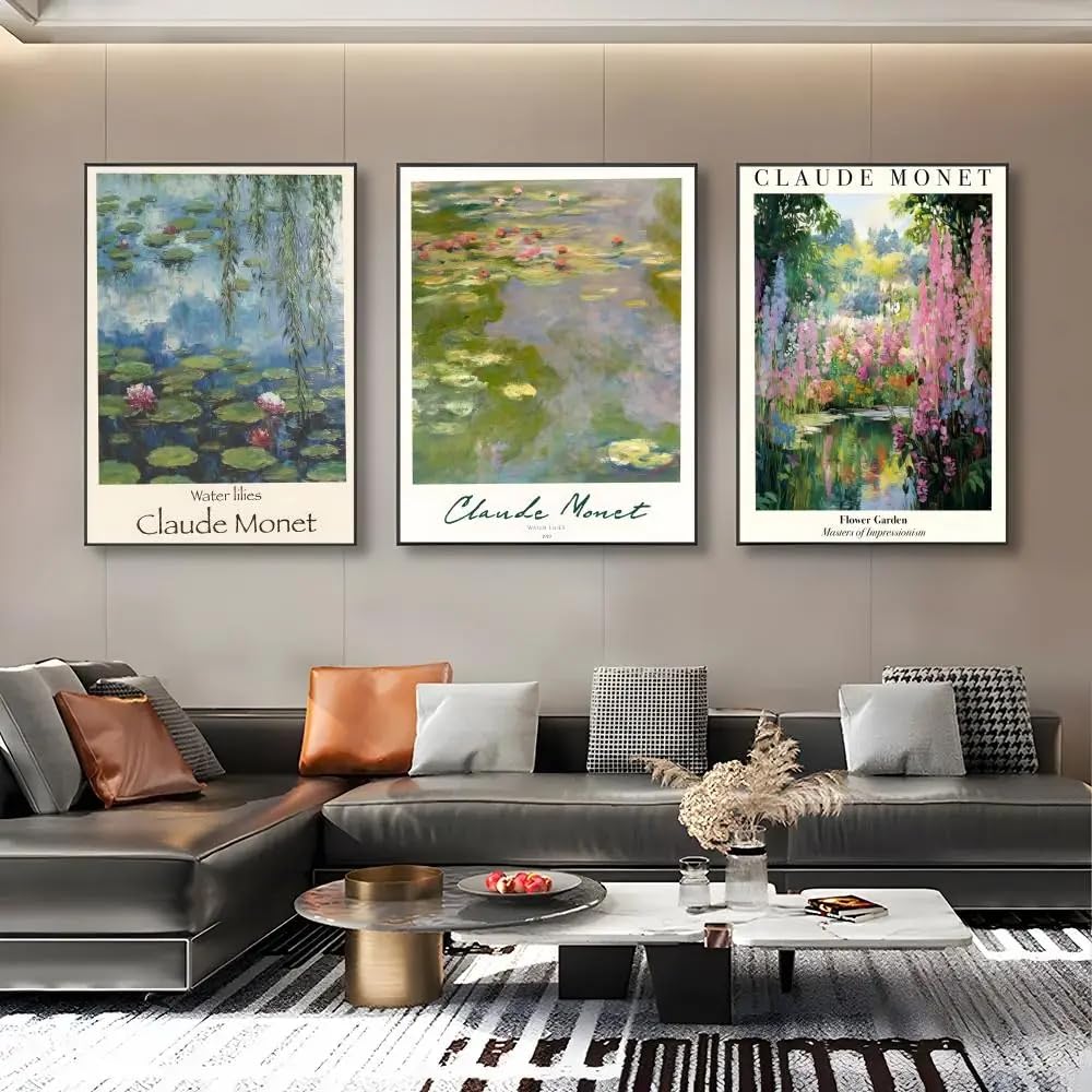 Dittelle Frameless Vintage Monet Poster Poster Canvas Wall Art Prints For Living Room, Bedroom, Home Decor Canvas Painting(30X40cm/3Pcs )