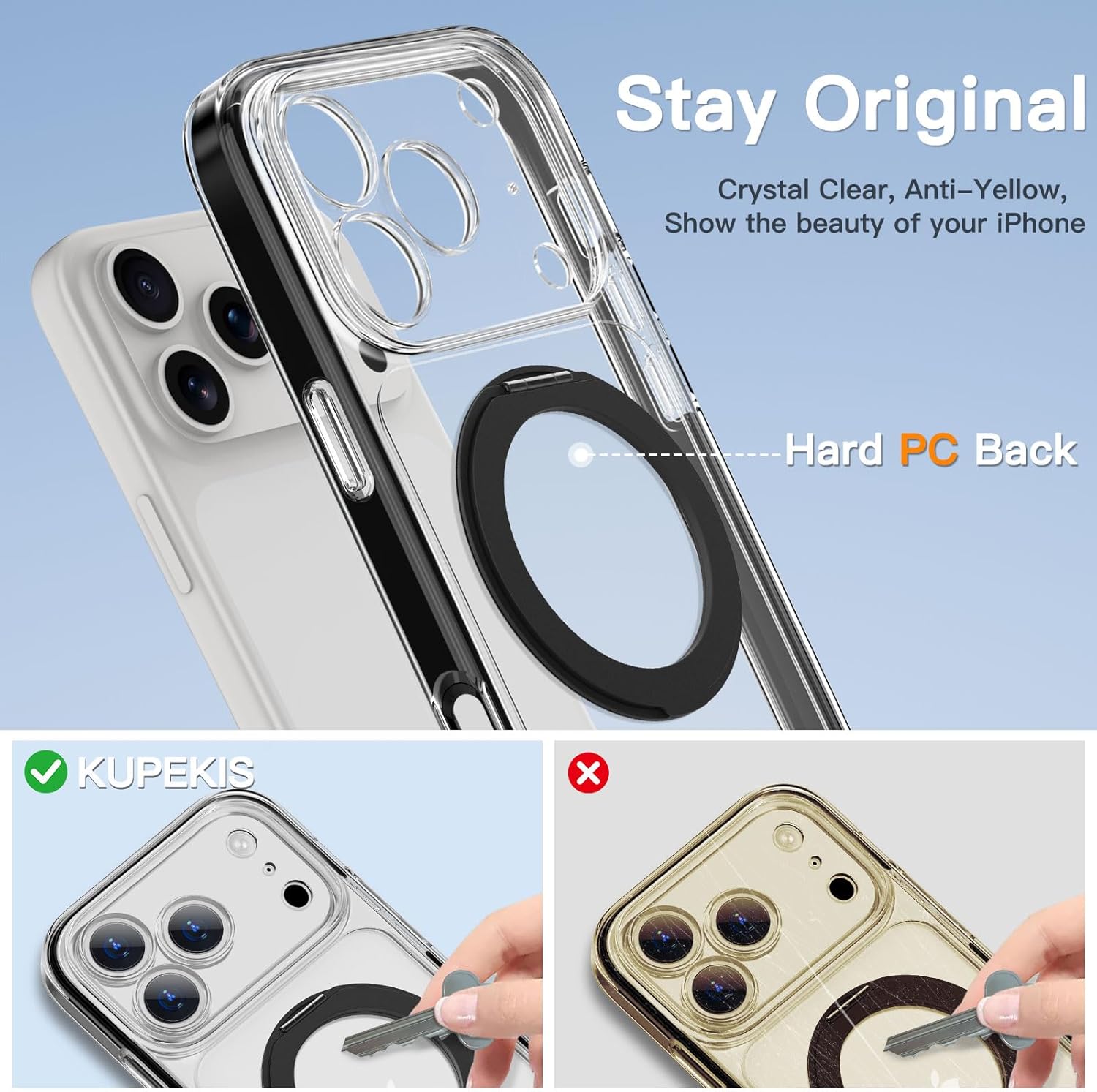Magnetic for iPhone 17 Pro Case Non-Yellowing [2 x Screen Protector] Compatible with MagSafe Military Grade 17 FT Drop Shockproof Full Camera Protection 360° Spin Stand Phone Cover Black
