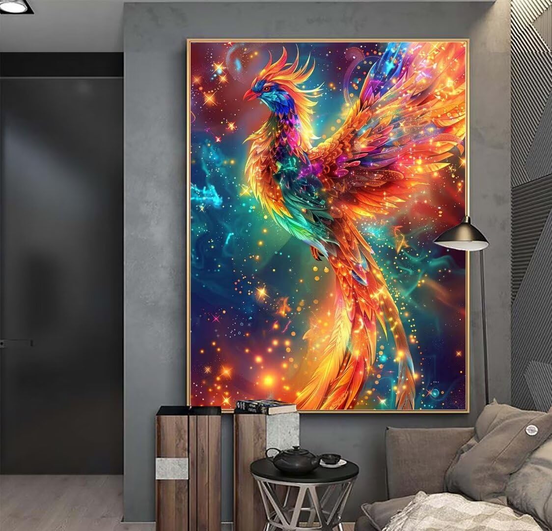 Diamond Art Phoenix Colourful Diamond Painting Kit, DIY Crystal Art Kits for Adults, 5D Dimond Art Rhinestone Cross Stitch Embroidery Kits Arts and Crafts Gem Art, Wall Art Home Decor 12x16 Inch y438