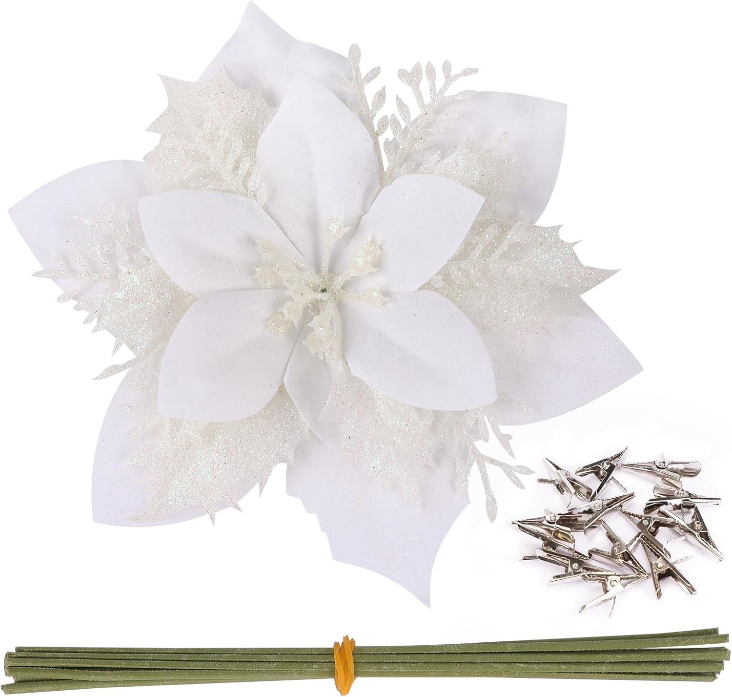 CEWOR 15 Pcs Christmas Poinsettia Flowers Glitter