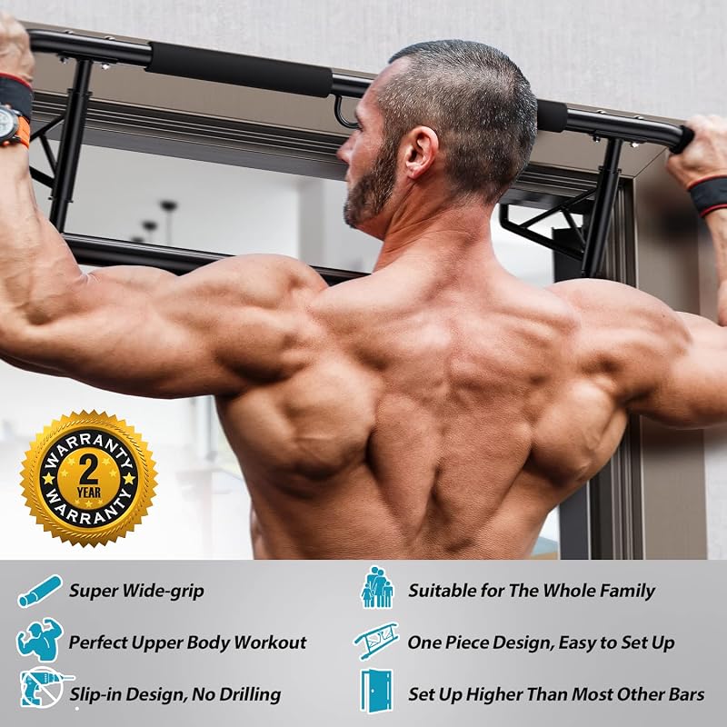 JX FITNESS Ajtókeretbe szerelhető húzódzkodó rúd csúszásmentes fogantyúval - black