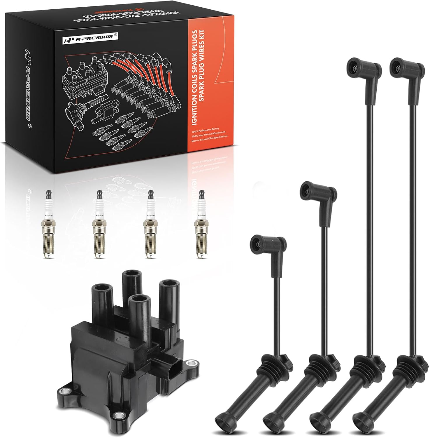 A-Premium 1 Ignition Coils with 4 Wire and 4 Iridium Spark Plugs Compatible with Ford Fiesta 2011-2019 1.6L