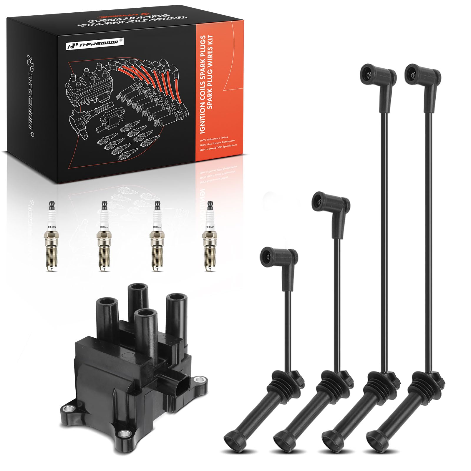 A-Premium 1 Ignition Coils with 4 Wire and 4 Iridium Spark Plugs Compatible with Ford Fiesta 2011-2019 1.6L