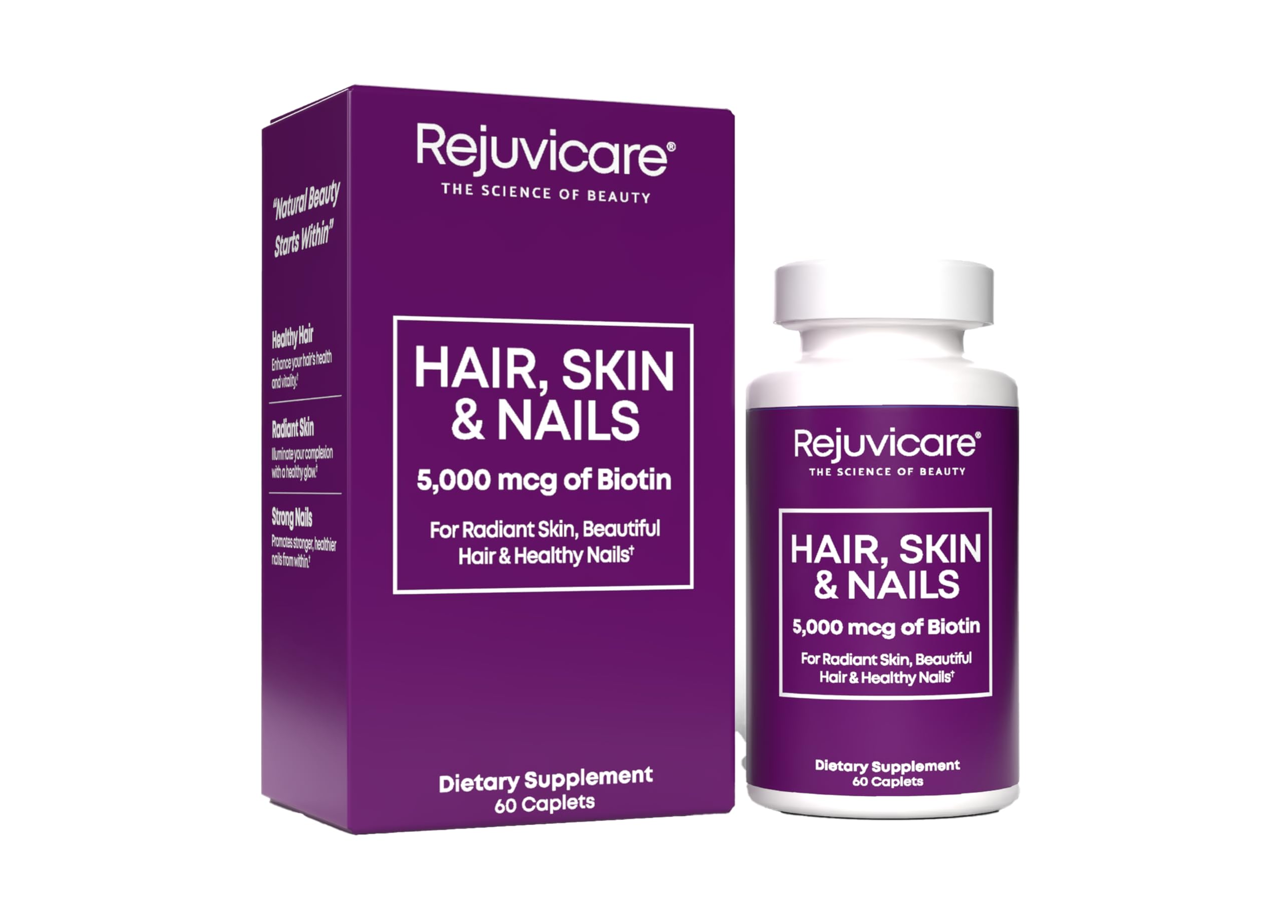 Hair Skin and Nails, Hair Growth Support, Healthy Skin & Nails, Biotin, Vitamins B1, B2, B3, B6 & B7 + B1, Supports Healthy Hair, Radiant Skin and Strong Nails, Vegan, 60 Caplets 60 Count (Pack of 1)