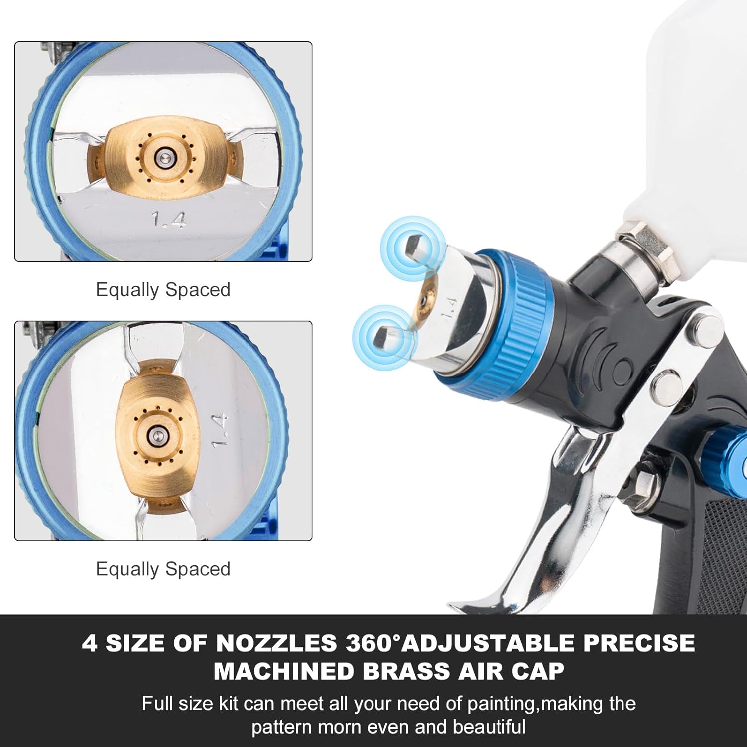 HVLP Spray Gun Kits Gravity Feed Air Paint Gun with 1.4/1.7/2.0//2.5 mm Nozzles Spray Paint Gun Automotive with Air Gauge for Car Paints, Primer, Clear/Top Coat & Touch-Up (Blue)