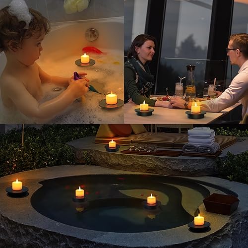 Miniatura 9 de Luces flotantes para piscina, luces solares flotantes para piscina, paquete de 2 velas solares para exteriores, IP66, funciona con pilas para