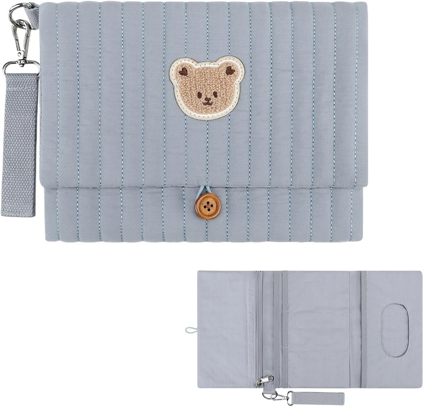 Wipe And Diaper Pouch | Bear Embroidery Foldable Organizer | with Stroller Strap Compartment Diaper Bag Organizers,for Boy