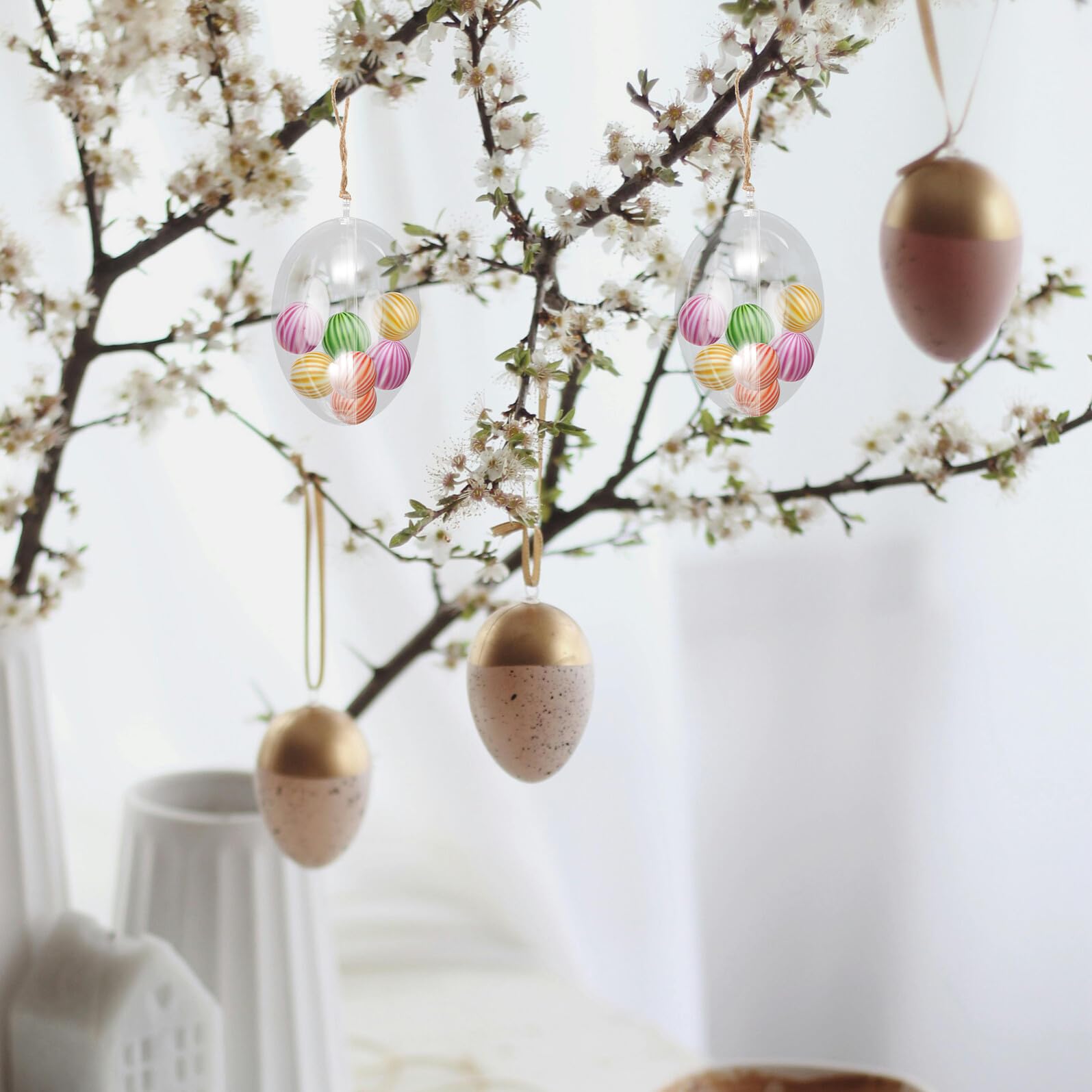 12 Piezas Bolas de Plástico Transparente Forma de Huevo Adornos Rellenable DIY para Decoración Colgante de Árbol de Navidad y Pascua Cajas de Dulces para Bodas y Fiestas