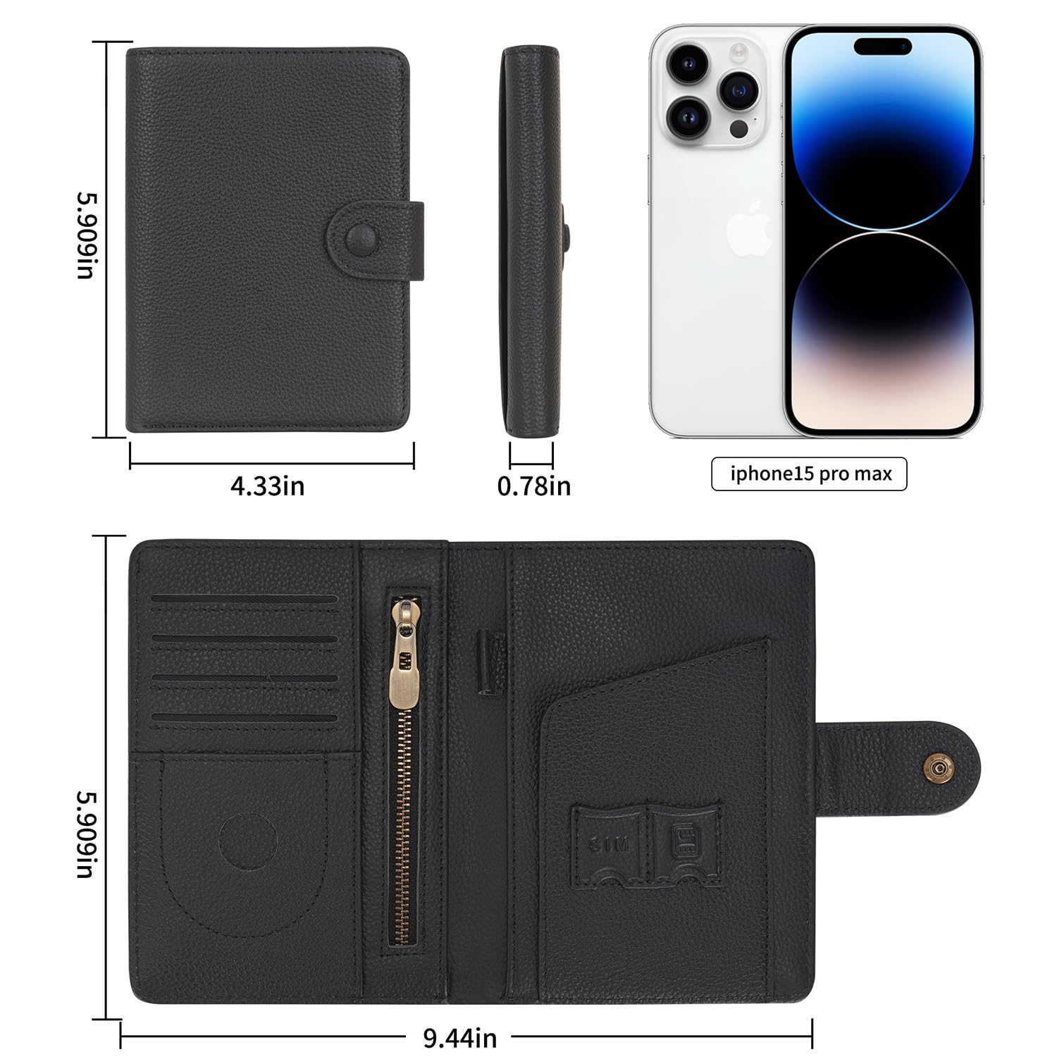 WASON Porta Passaporto in Vera Pelle con RFID, Portafoglio da Viaggio, Scomparti Carte, Tasca Contanti, Portamonete, Slot Tracker, Organizzatore Biglietti Aerei per Uomo e Donna(Zwart)