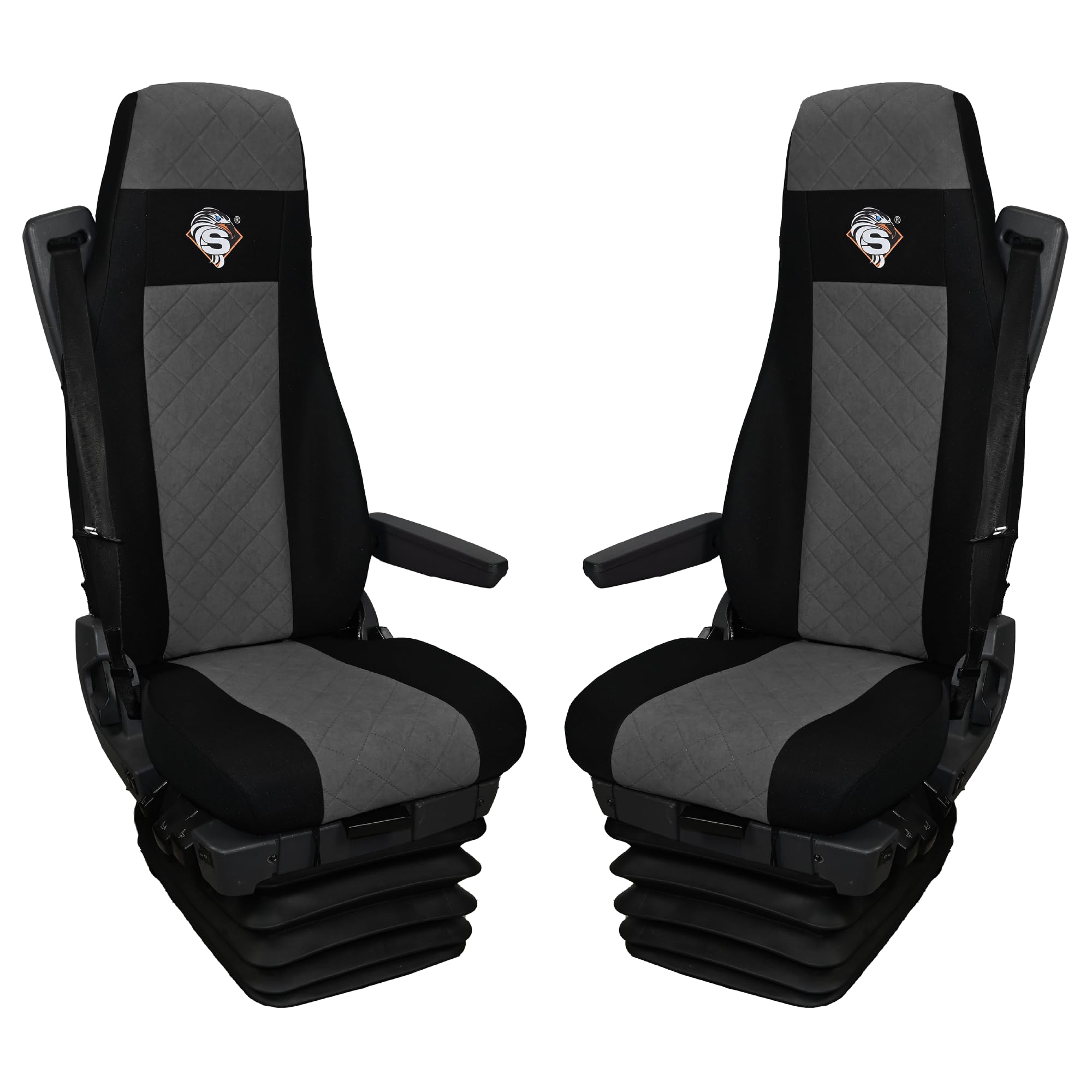 SABA Funda de Asiento para Scania Serie R Desde 2004, 1+1, Asiento del Pasajero, 2 Cinturones de Seguridad, Asiento del Conductor y Pasajero BÁSICO - CONFIGURACIÓN C Gris