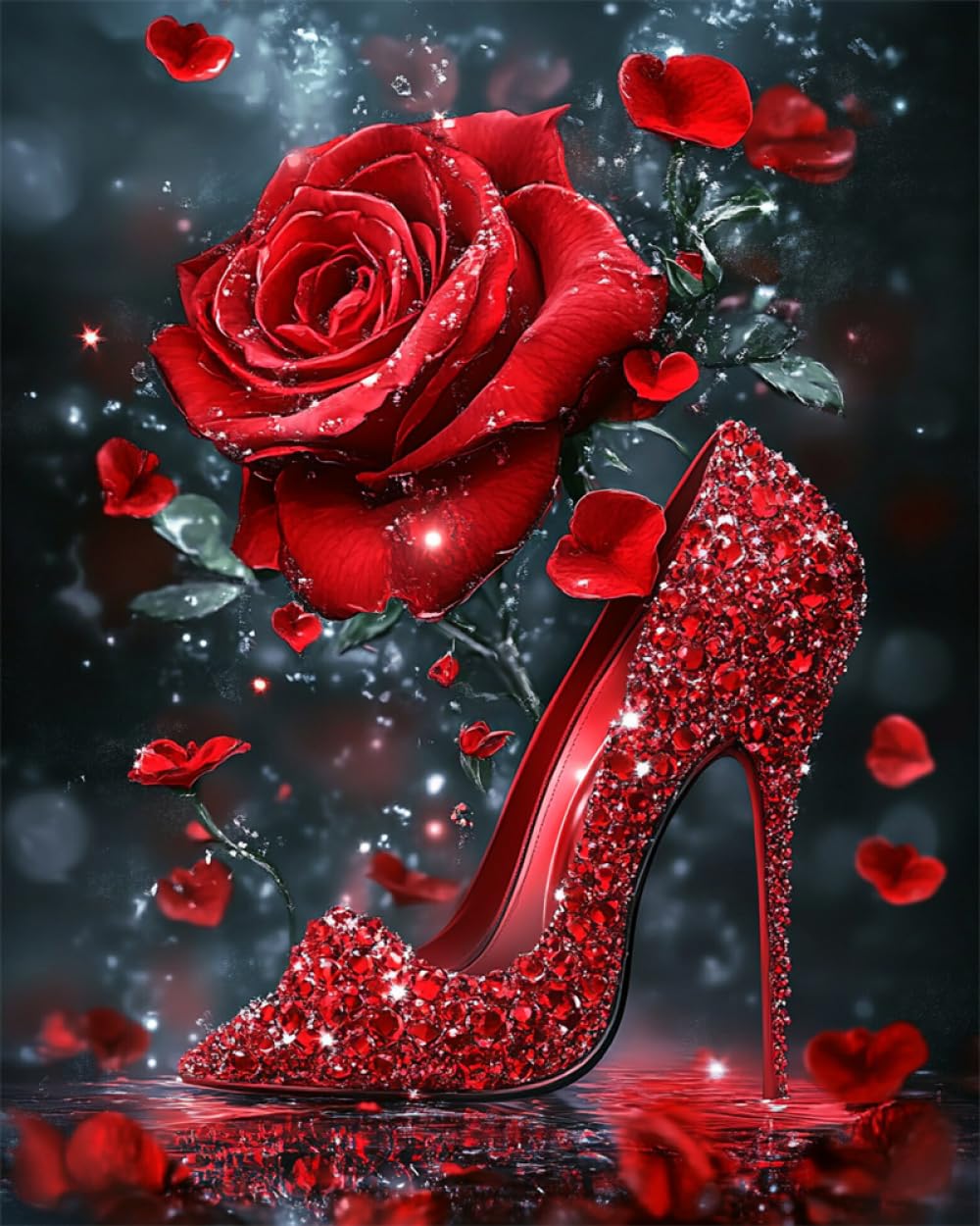 AYAOYANGGO 9CT Diy Kit De Bordado Francés Con Cuentas Zapatos Y Flores Rojas Kit De Bordado De Cuentas Para Principiantes,Juego De Costura,Patrón Preimpreso,Decoración De Pared 40x50cm