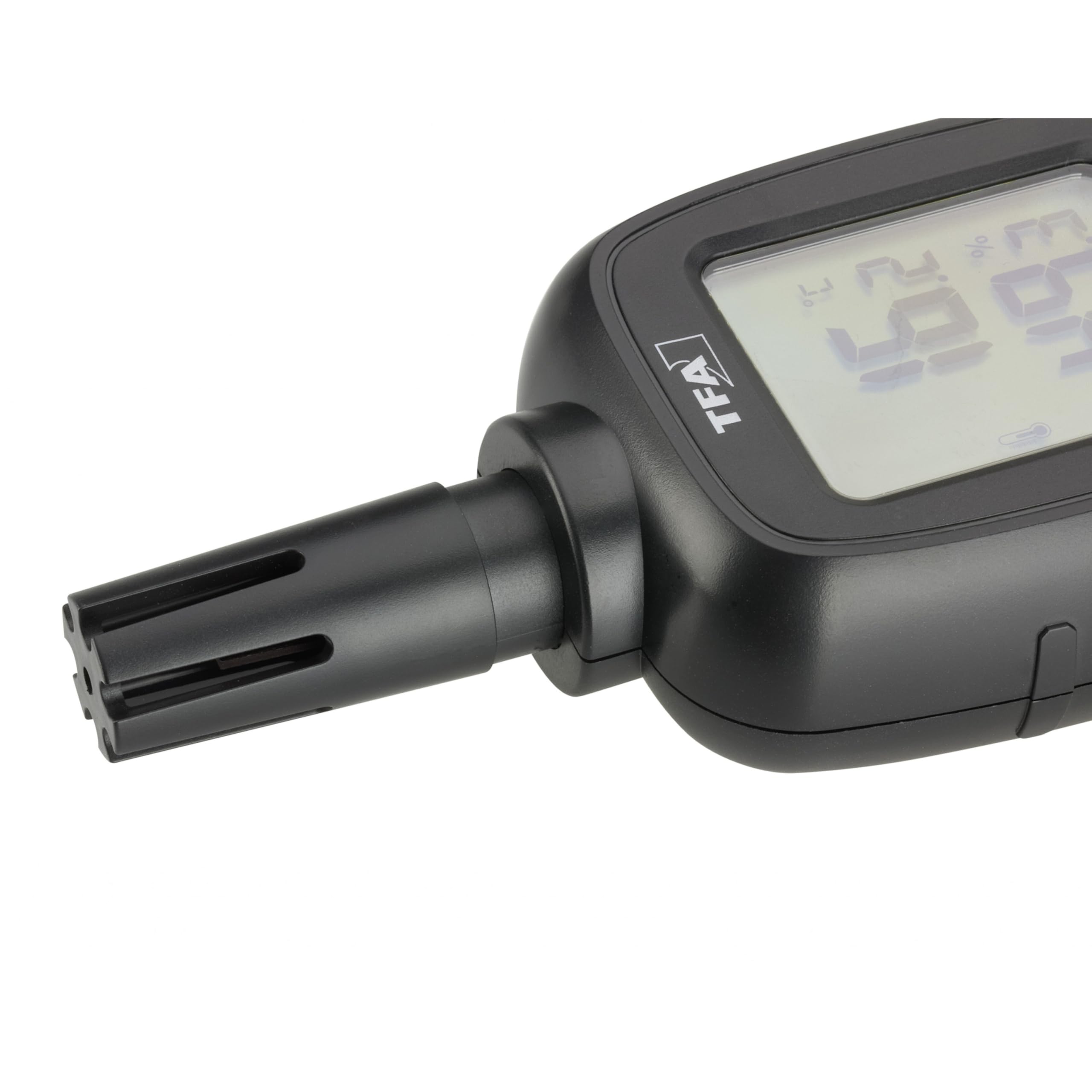 TFA Dostmann Higrómetro profesional, medidor de humedad digital, 31.1066.01, de -50 a +70 °C, precisión de 0,3 °C, termómetro, función máx. mín, retroiluminación (negro con pilas)