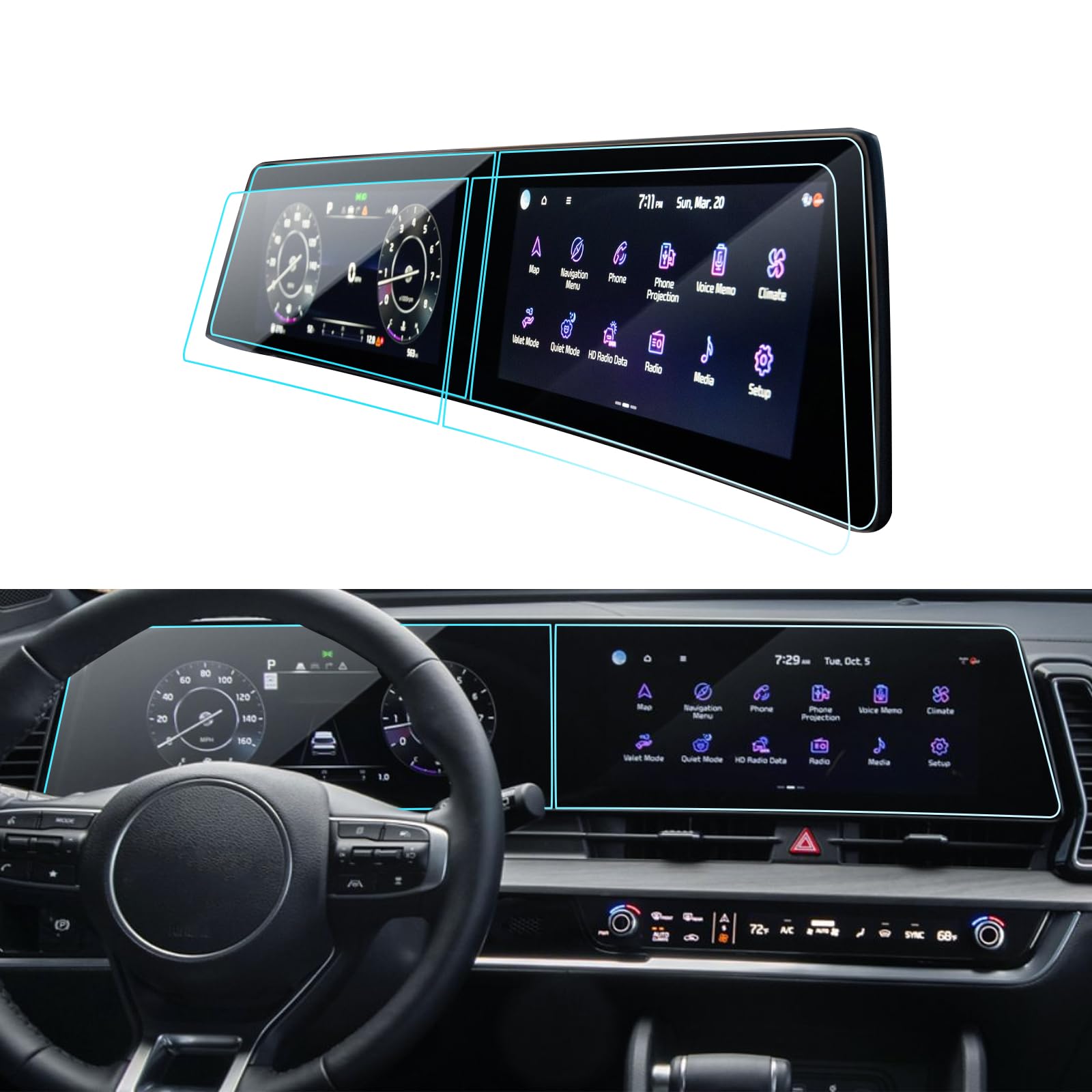 LANTU 4PCS Car Screen Protector for 2023 2024 2025 Kia Sportage (EX/SX/SX-Prestige/X-Line) Accessories Navigation& Dashboard Nano Touchscreen Protector Film HD Clear Bubble Free 12.3''