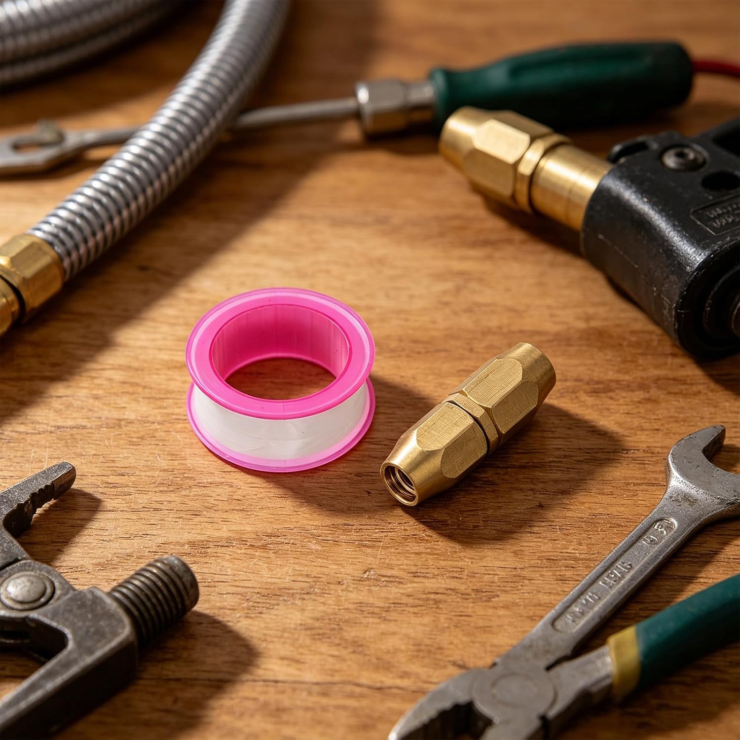 Operitacx 1 Set Air Hose Repair Kit - Solid Brass 1/4" Hose Splicer Fittings for PU and Polyurethane Tubes - Reusable Leakproof NPT Replacement Tubing Connectors with PTFE Tape