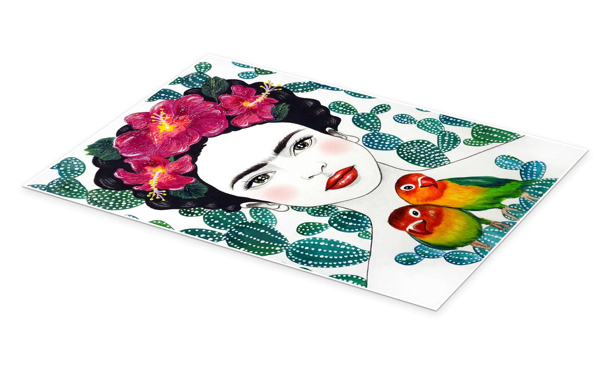 Posterlounge Les tourtereaux de Frida Kahlo Tableau sur toile de Mandy Reinmuth 60 x 90 cm Déco colorée Tableaux Décoration murale