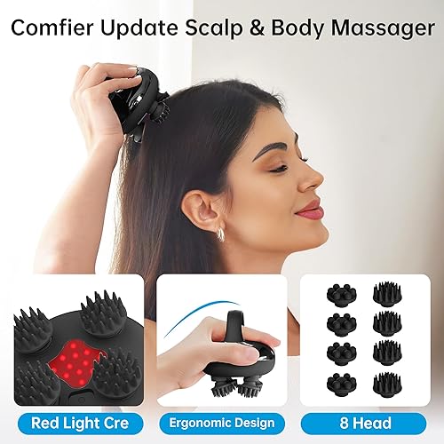 Vista 2 de COMFIER Masajeador de cabeza inalámbrico para el crecimiento del cuero cabelludo con 3 modos de amasado, masaje de cabello impermeable con 8 garras
