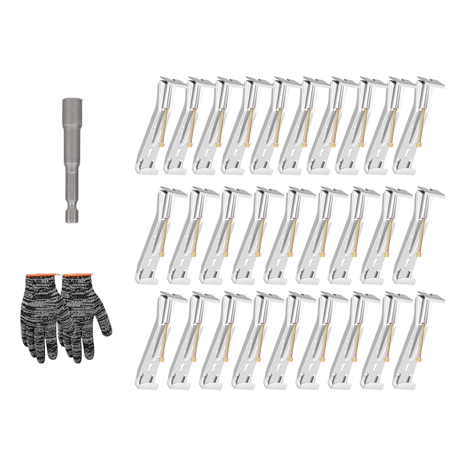 28Pcs Concealed Gutter Hangers Rain Gutter Brackets with Screws and Clamps Quick Screw Clip Concealed Hangers