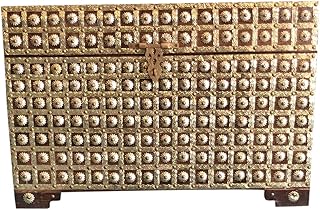 Mogul Interior Vintage Brass Trunk Studded Chest Wedding Beautiful Hand Carved Storage Box