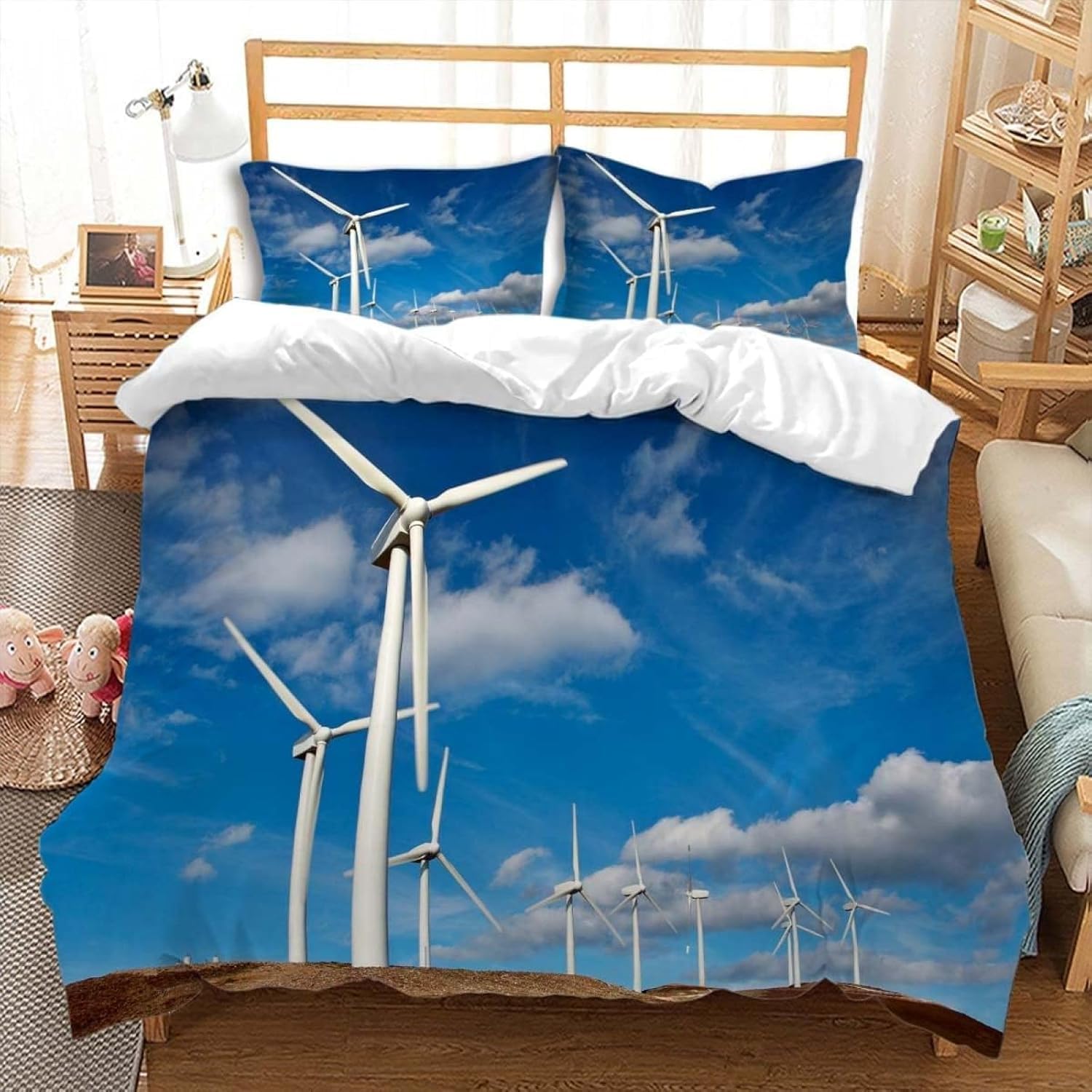 Funda Nordica Cama 135/150 Aerogenerador 3D Microfibra Suave Ropa de Cama Molino de Viento Eléctrico 3 Pezzi Include 1 Fundas de Edredón 220x240 cm 2 Fundas de Almohada 50x75cm e.2146