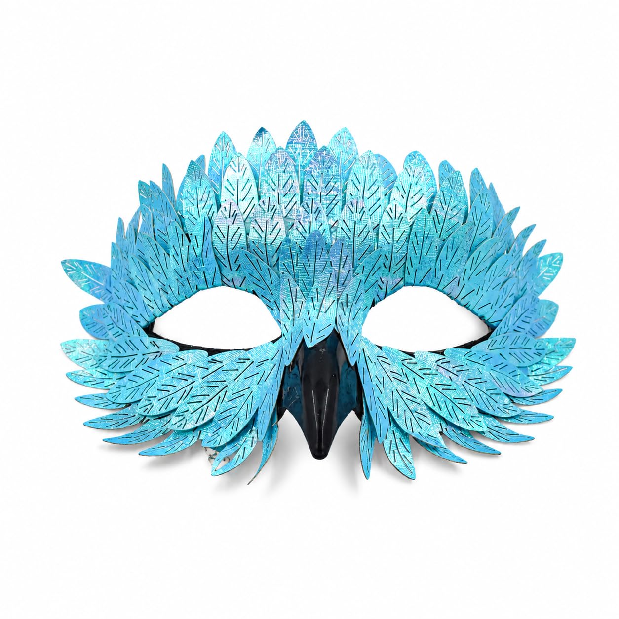 Lake Blue Owl Feather Half Face Mask, PU Leather Masquerade, Adult