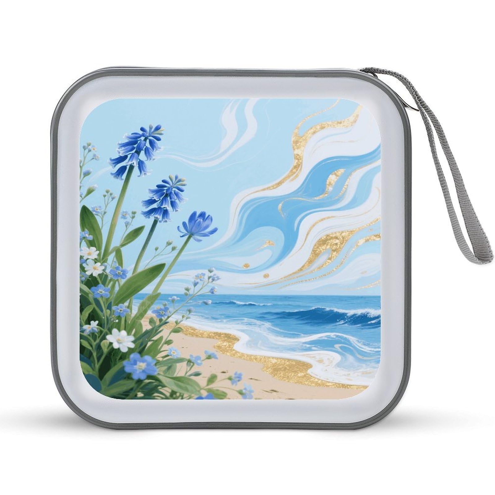VstaDank Hawaii Floral Blue DVD Case With Zipper Portable CD Case Hardshell DVD VCD Binder Storage Box EVA Protective Blu-ray Wallet 40 Capacity CD Wallet Movie Music Media Disc Wallets