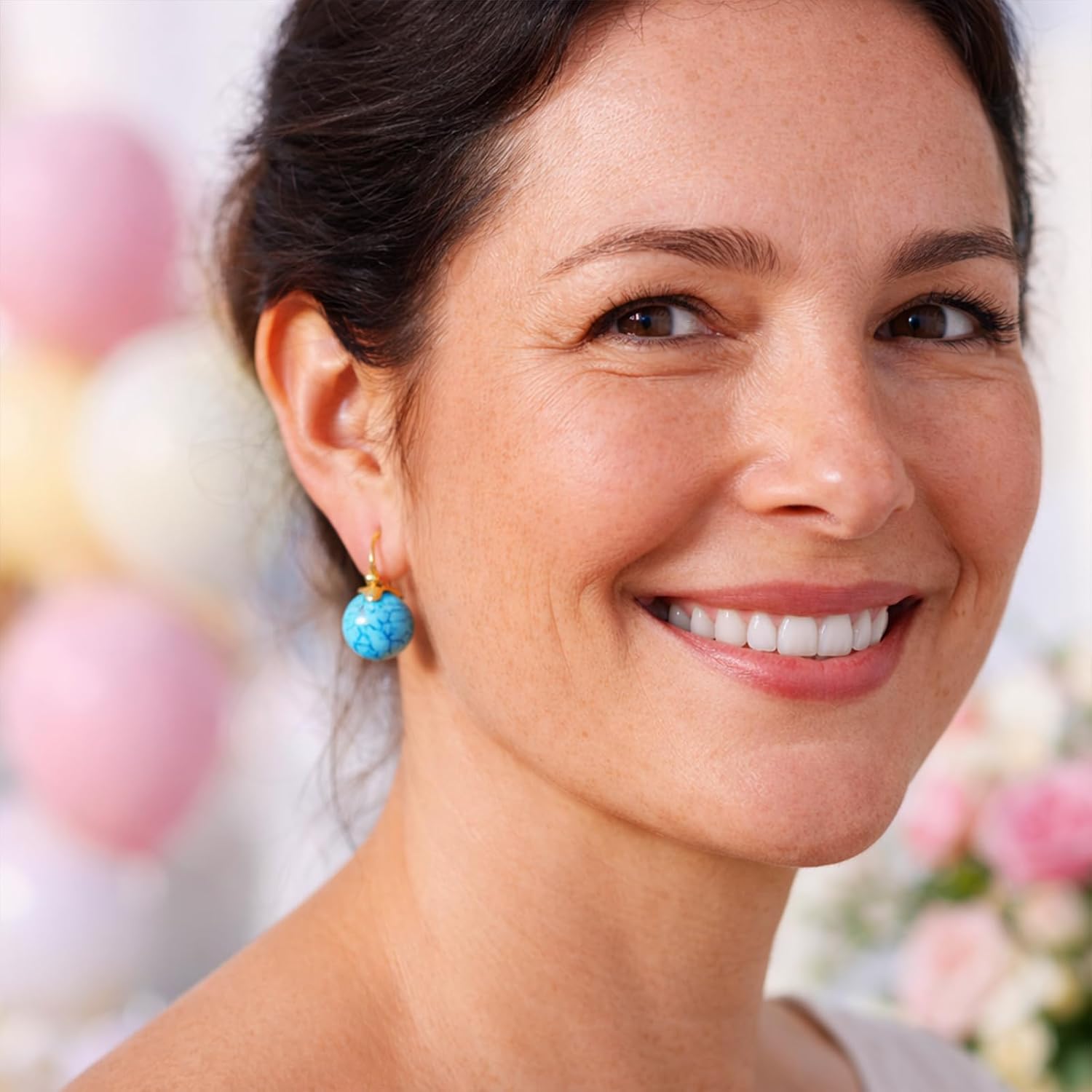 Birthday Gift for Women Natural Turquoise Huggie Hoop Earrings 14k Real Gold Plated Hypoallergenic Waterproof Western Country Jewelry