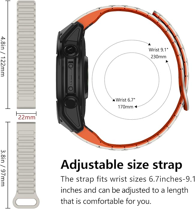 Correa de silicona magnética 22mm compatible con Garmin Fenix 8 47mm miniatura 5