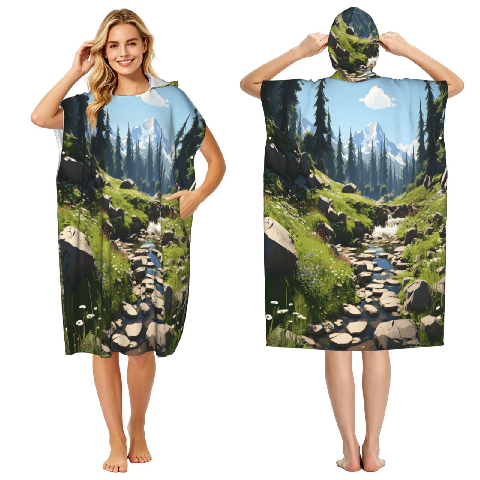 DTHKJNLSF Beautiful Landscape Scenery Adult Hooded Beach Poncho Towel