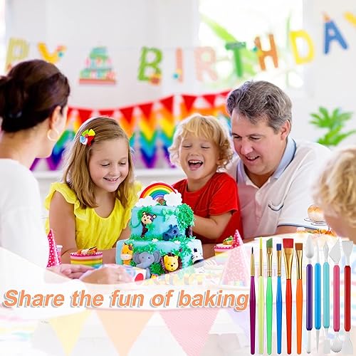 Miniatura 7 de 19 piezas de herramientas de decoración de pasteles, juego de modelado de fondant de galletas, cepillo de escultura de malvavisco y herramientas de