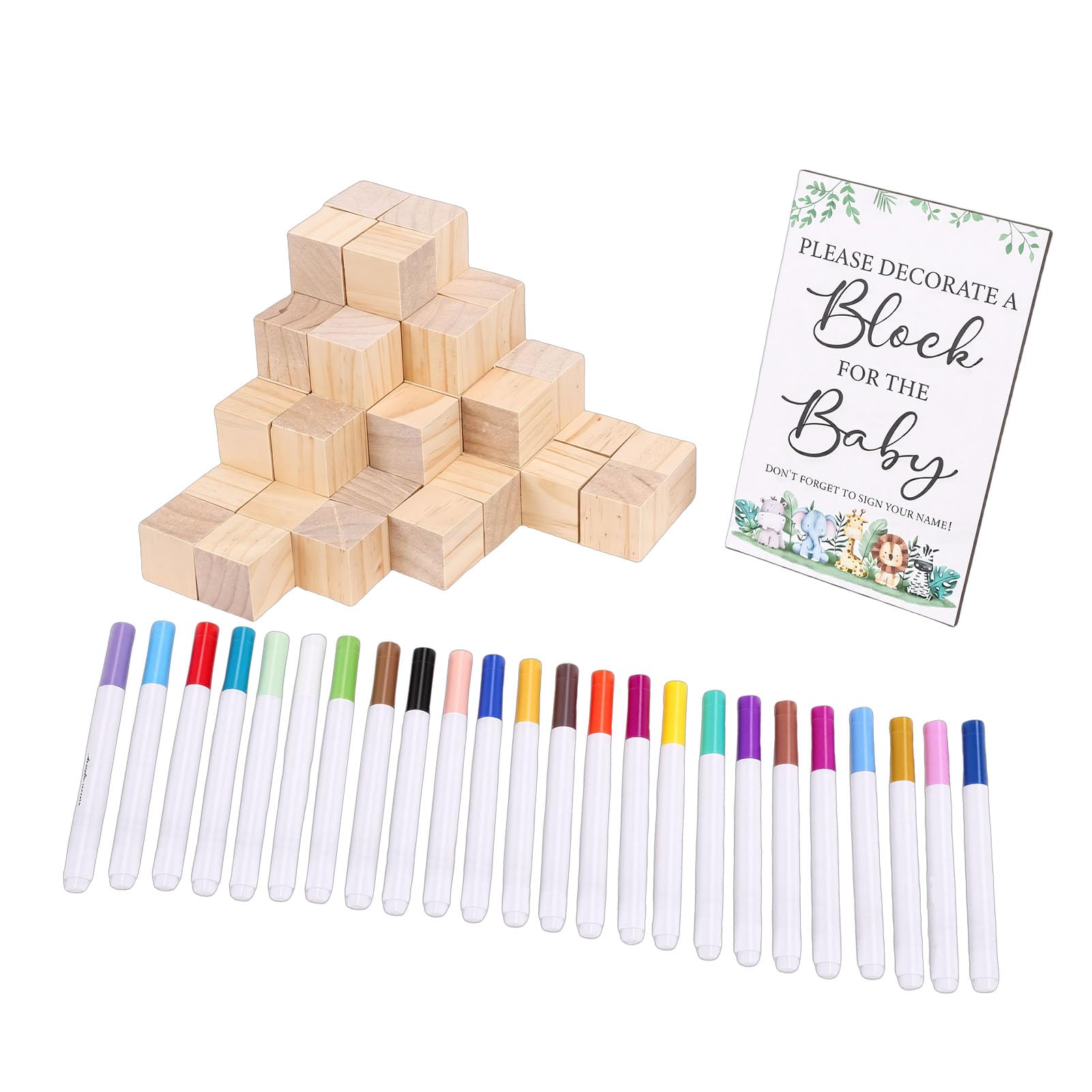Topiky Kit de Letreros para Juegos de Baby Shower, 75 Piezas, Bloques de Baby Shower para Decorar el Juego, Decoraciones de Fiesta con 24 Bolígrafos de Pintura Acrílica, Juegos de Revelación de (Kit