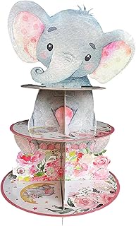 Pink Elephant Cupcake Stand for 24 Cupcakes Baby Girl Baby Shower Decorations 3 Tiered Elephant Dessert Cake Table Displays Eelephant Birthday Party Decorations for Girl