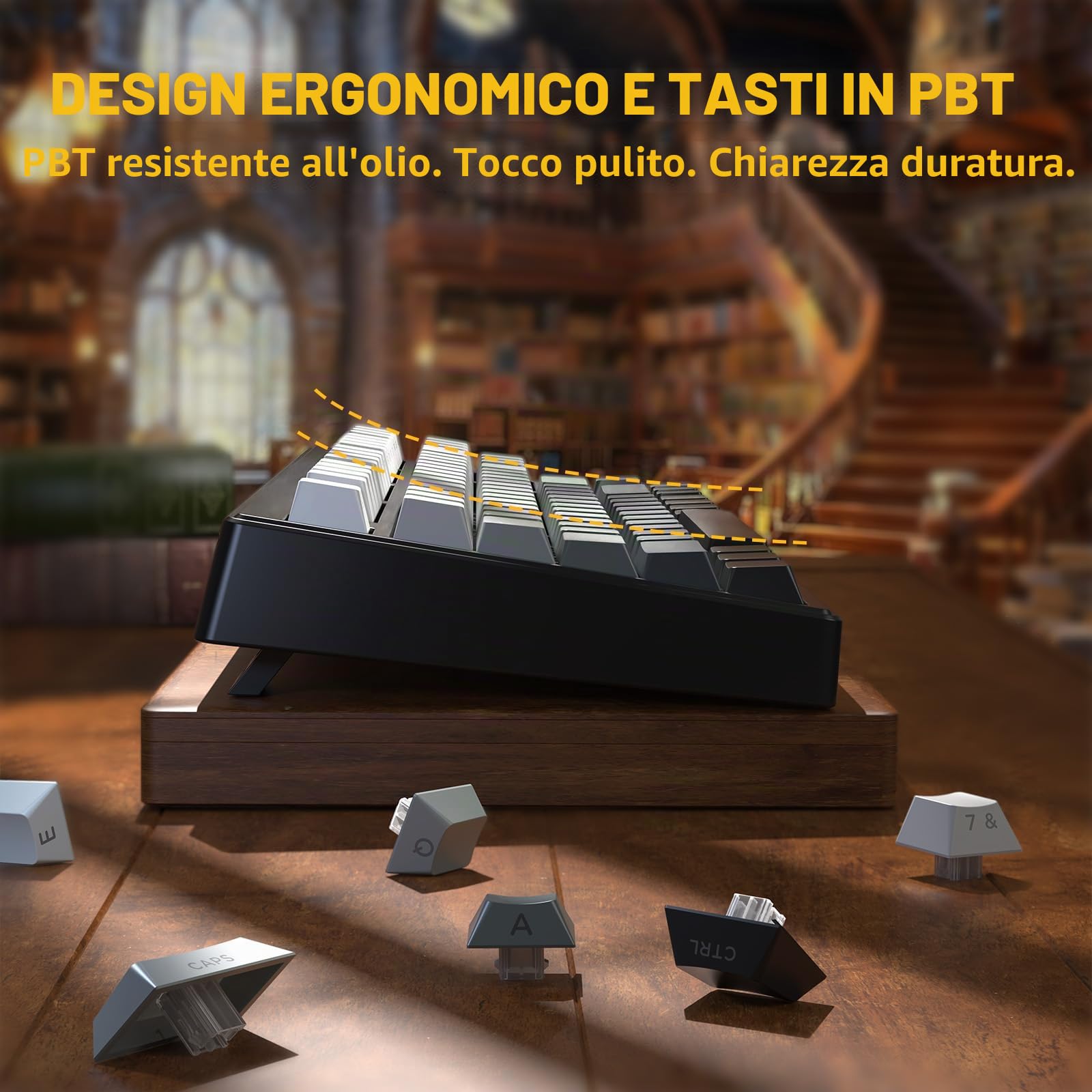 FREEWOLF M87V2 Wireless Gaming Keyboard, Tri-Mode BT/2.4G/cablata, silenziosa e delicata, 4000 mAh, tasti con stampa laterale, QWERTY US, anti-ghosting, 16 m RGB, per Mac/Win