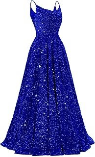 Sequin Prom Dresses 2025 Long Sparkly Ball Gowns Spaghetti Straps A-Line Formal Evening Party Gown with Pockets - Buy now