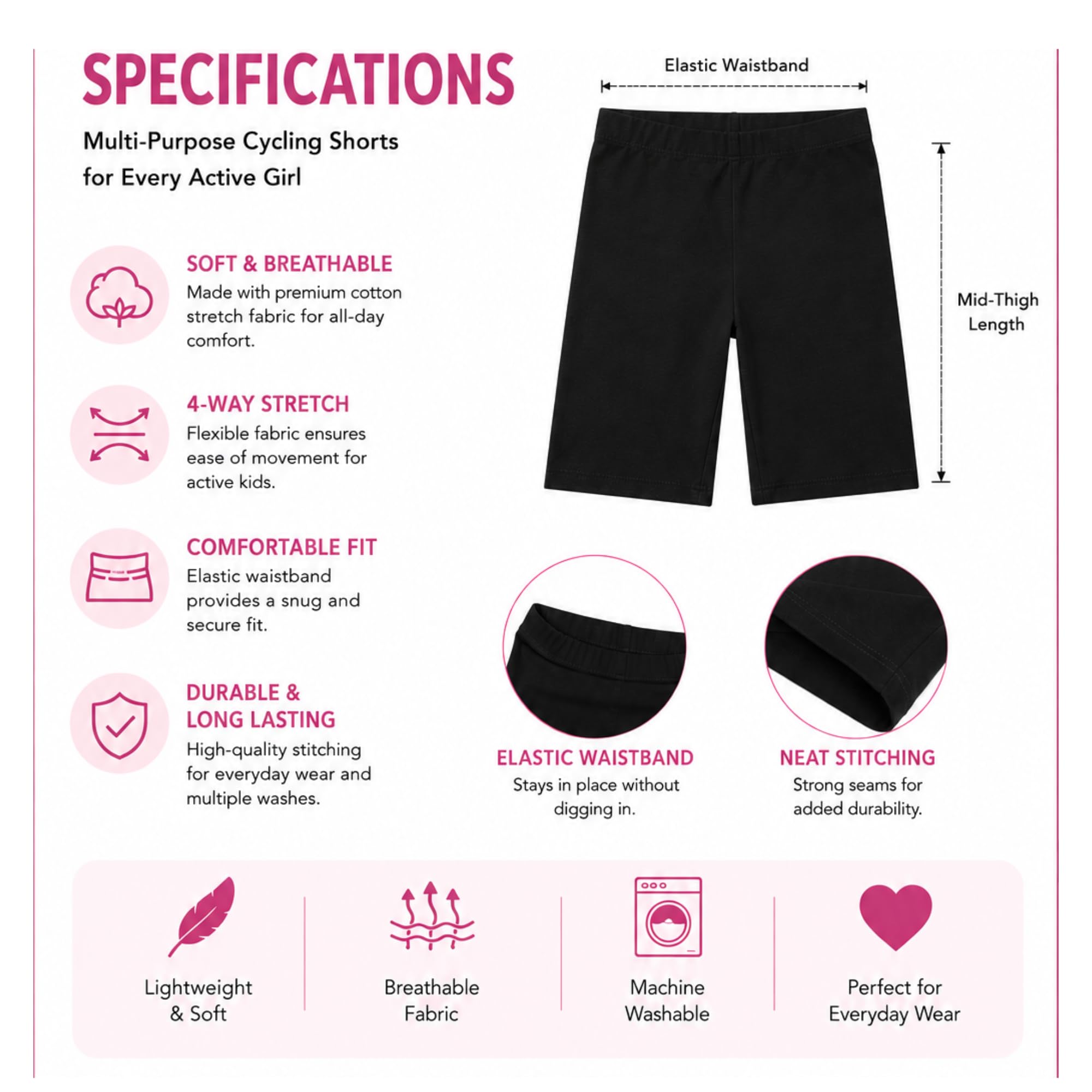 Joe & Joe Kids Premium Cycling Shorts for Girls | Soft Cotton Lycra | Pack of 2 Kids Inner, Yoga & Sports, Girls Inner Tights for School Uniform.(2-3 Years) Black 2