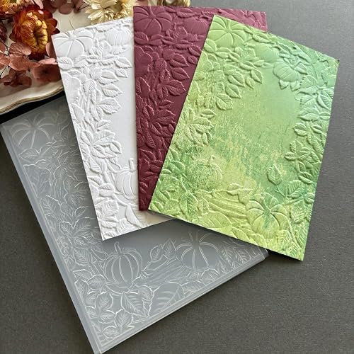 Autumn Pumpkin Leaf Border 3D Embossing Folder, Fall Harvest Floral