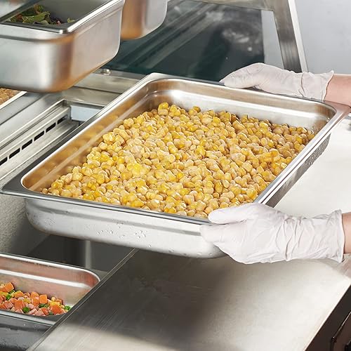 Miniatura 2 de CURTA Paquete de 6 sartenes de hotel antiatascos, tamaño completo de 2 12 pulgadas de profundidad, bandeja de acero inoxidable 188 comercial NSF