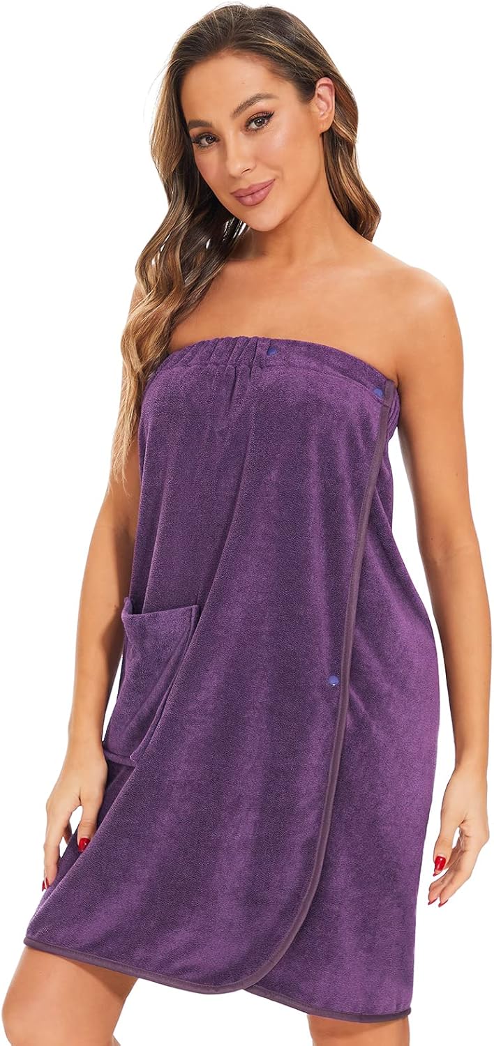 Knuffnee Women Bath Towel Robe Spa Body Wrap Shower Bathrobe Adjustable Snap Closure - Image 3