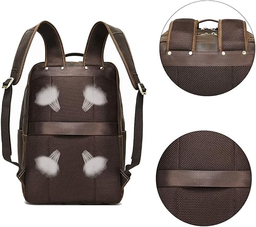 Miniatura 6 de Mochila de viaje de cuero de grano completo para hombre, mochila de senderismo, mochila casual, bolsa de viaje para portátil de 17.3 pulgadas,