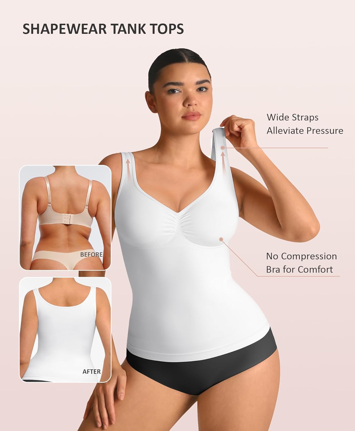FeelinGirl Women Tank Tops Shapewear: Tummy Control Compression Tank V Neck Seamless Body Shaper Camisole Tops for Women - Image 3
