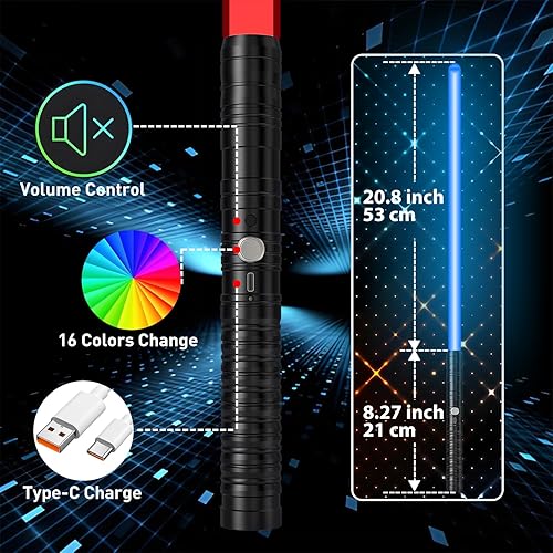 Miniatura 5 de Sables de luz de metal con empuñadura de metal RGB, 14 colores, sonido FX, hoja doble, espada recargable para adultos y niños, cumpleaños, cosplay